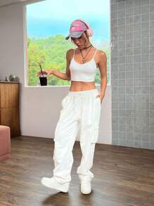 SHEIN EZwear Solid Crop Cami Top - White - View 5