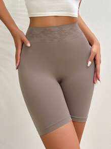 High Waist Solid Shapewear Shorts - Mocha Brown - View 1