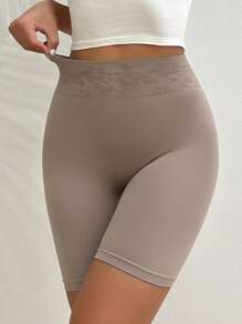 High Waist Solid Shapewear Shorts - Mocha Brown - View 3