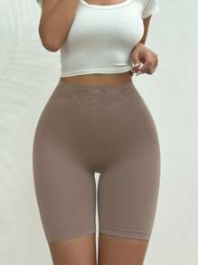 High Waist Solid Shapewear Shorts - Mocha Brown - View 4