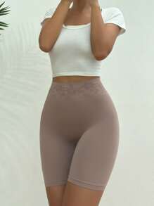 High Waist Solid Shapewear Shorts - Mocha Brown - View 5