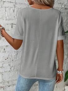 SHEIN LUNE Letter Graphic Batwing Sleeve Tee - Grey - View 2