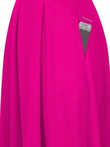 Solid Slant Pocket Fold Pleated Dress - Rose Red - View 5