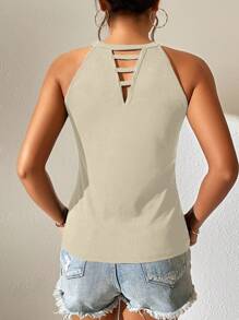 SHEIN Essnce Solid Cut Out Halter Top - Apricot - View 2