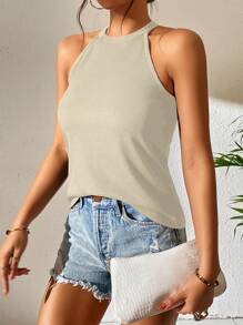 SHEIN Essnce Solid Cut Out Halter Top - Apricot - View 6
