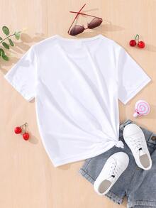 SHEIN Tops con gái Hoạt hình Lá thư Giải trí - trắng - Xem 2