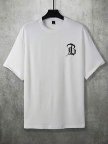 Manfinity Homme Men T-Shirts Baggy Crew Neck Drop Shoulder Short Sleeve Graphic Tee Letter Graphic Street Goth Summer Polyester - White - View 3