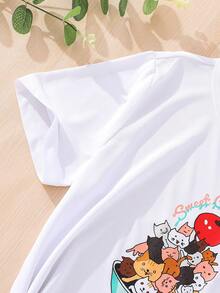 SHEIN Tops con gái Hoạt hình Lá thư Giải trí - trắng - Xem 3