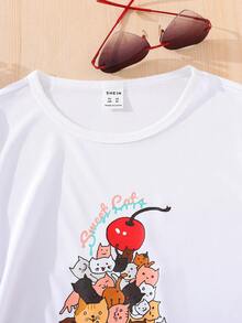 SHEIN Tops con gái Hoạt hình Lá thư Giải trí - trắng - Xem 4