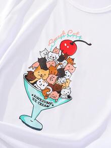 SHEIN Tops con gái Hoạt hình Lá thư Giải trí - trắng - Xem 5