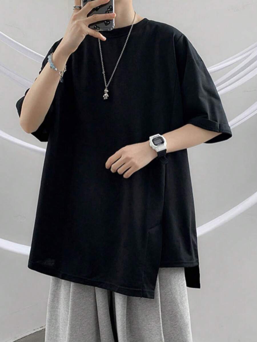Manfinity Hypemode Men's Oversized Asymmetrical Hem Solid T-Shirt - Black - View 1