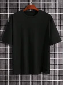 Manfinity Hypemode Men's Oversized Asymmetrical Hem Solid T-Shirt - Black - View 3