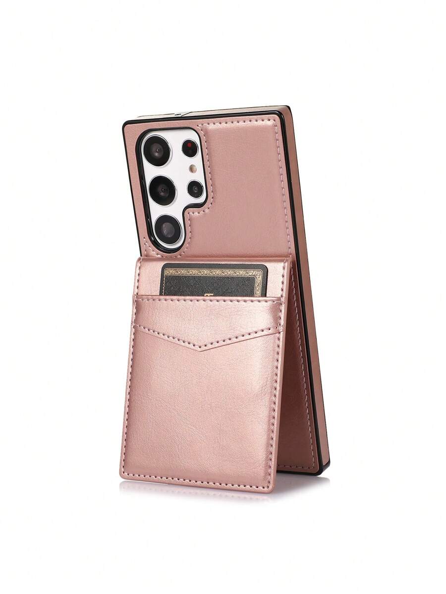 1pc Magnetic Flip Stand Credit Card Slot Wallet Phone Case Protective Cover - Rose Gold - View 1