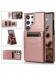 1pc Magnetic Flip Stand Credit Card Slot Wallet Phone Case Protective Cover - Rose Gold - View 2