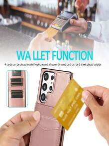 1pc Magnetic Flip Stand Credit Card Slot Wallet Phone Case Protective Cover - Rose Gold - View 4