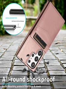 1pc Magnetic Flip Stand Credit Card Slot Wallet Phone Case Protective Cover - Rose Gold - View 5