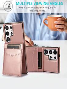 1pc Magnetic Flip Stand Credit Card Slot Wallet Phone Case Protective Cover - Rose Gold - View 6