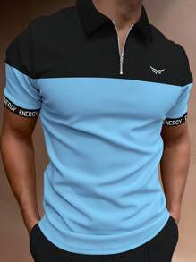 Manfinity Mode Men Two Tone Letter Graphic Polo Shirt - Blue - View 1
