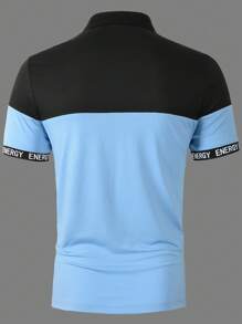 Manfinity Mode Men Two Tone Letter Graphic Polo Shirt - Blue - View 3