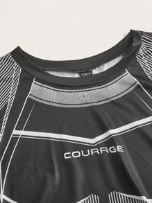 SHEIN ICON 大碼Bikercore條紋和字母圖案短款T恤 - 黑色 - 查看 4