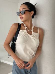 DAZY Áo khoác và áo lót dành cho xe tăng nữ Buộc lại màu trơn Giải trí - Màu be - Xem 3