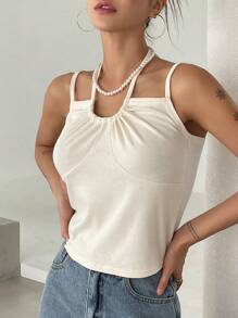 DAZY Áo khoác và áo lót dành cho xe tăng nữ Buộc lại màu trơn Giải trí - Màu be - Xem 4