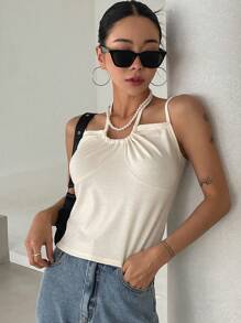 DAZY Áo khoác và áo lót dành cho xe tăng nữ Buộc lại màu trơn Giải trí - Màu be - Xem 5