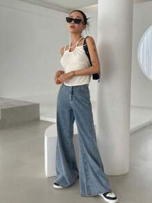 DAZY Áo khoác và áo lót dành cho xe tăng nữ Buộc lại màu trơn Giải trí - Màu be - Xem 7