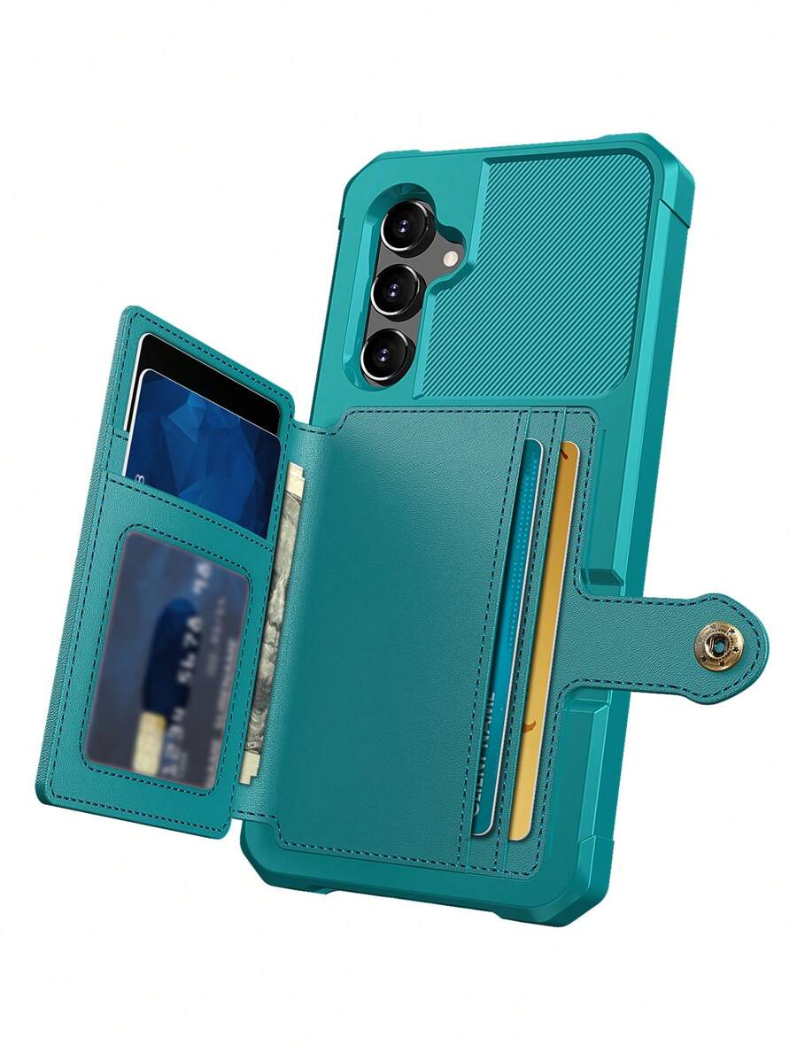 錢包設計可折疊手機殼帶插卡槽 - 綠色 - 查看 1