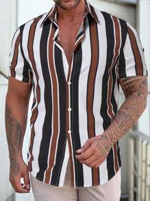 Manfinity Homme Áo sơ mi Nam Nút phía trước Sọc Giải trí - Nhiều màu - Xem 1