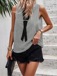 SHEIN Privé 條紋印花無袖襯衫 - 黑與白 - 查看 3