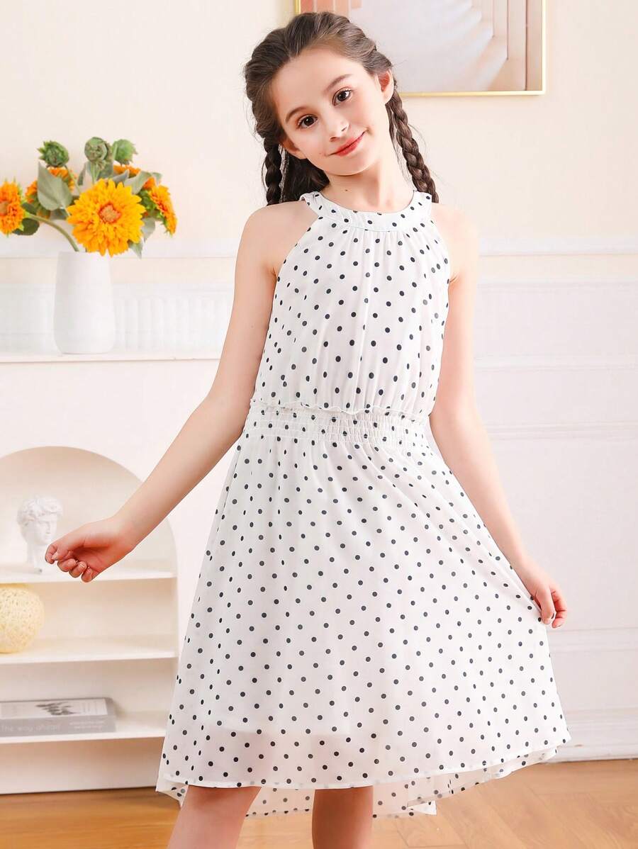 Đầm Gái Cao thấp Chấm bi Giải trí - trắng - Xem 1