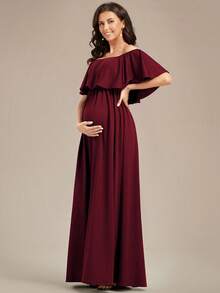 EVERPRETTY Maternity Off Shoulder Elegant Dress, For Party - Burgundy - View 3