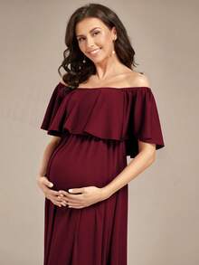 EVERPRETTY Maternity Off Shoulder Elegant Dress, For Party - Burgundy - View 4