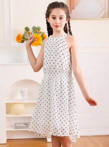 Đầm Gái Cao thấp Chấm bi Giải trí - trắng - Xem 3