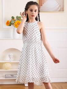 Đầm Gái Cao thấp Chấm bi Giải trí - trắng - Xem 6