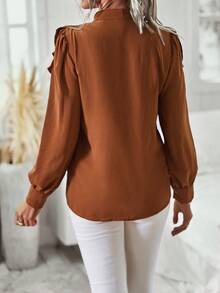 SHEIN Clasi Ruffle Trim Button Front Shirt - Brown - View 2