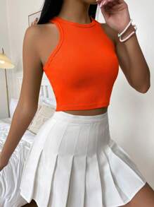 Muchica Solid Rib-knit Tank Top - Orange - View 1