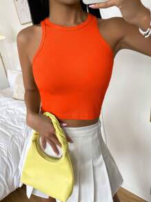 Muchica Solid Rib-knit Tank Top - Orange - View 3