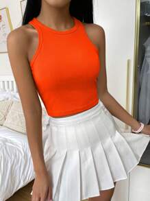 Muchica Solid Rib-knit Tank Top - Orange - View 4