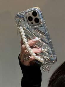 Vỏ điện thoại có kết cấu với dây đeo tay giả ngọc trai - Bạc - Xem 2