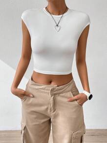Firerie Solid Twist Backless White Top Crop Tee - White - View 3