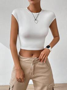 Firerie Solid Twist Backless White Top Crop Tee - White - View 6
