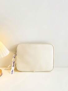 金屬亮絲拉鍊電腦包 - 米色 - 查看 3