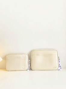 金屬亮絲拉鍊電腦包 - 米色 - 查看 7