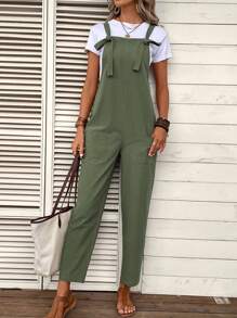 SHEIN LUNE 夏季女士可調節肩帶口袋工裝連身褲 - 軍綠色 - 查看 1