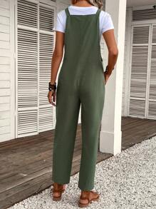 SHEIN LUNE 夏季女士可調節肩帶口袋工裝連身褲 - 軍綠色 - 查看 2