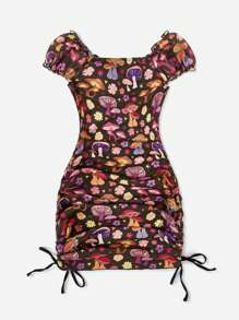 CourtneyGrabenShop Vestido con estampado con encaje en contraste con cordón fruncido - Multicolor - Ver 2