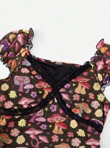 CourtneyGrabenShop Vestido con estampado con encaje en contraste con cordón fruncido - Multicolor - Ver 3