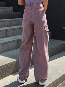 DAZY 蓋式口袋側邊貨物口袋牛仔褲 - 淺灰紫 - 查看 2